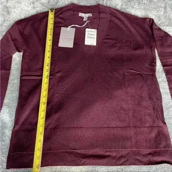 Chelsea28 Oversize V-Neck High/Low Sweater in Burgandy Stem Size XXS NWT - Picture 8 of 9